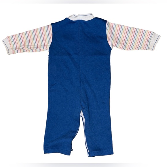 Vintage Health-Tex Truck One Piece Outfit 12 Months Blue Romper Rainbow Striped - Picture 5 of 5